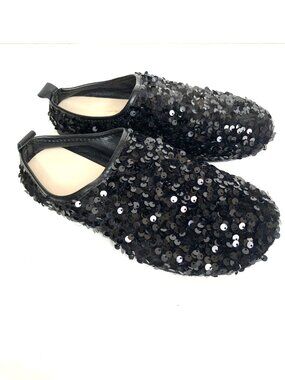 Women's Black Sequin Slip-on Mules Size 7 to 7.5